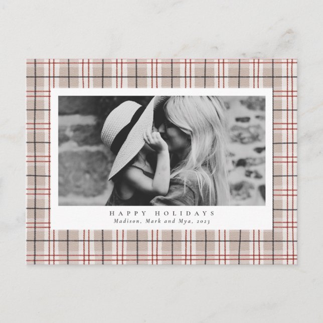 Cartes Pour Fêtes Annuelles Tartan Beige Plaid Photo (Devant)