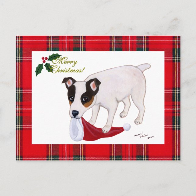 Cartes Pour Fêtes Annuelles Tartan de Noël de Jack Russell Terrier (Devant)