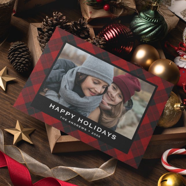 Cartes Pour Fêtes Annuelles Tartan de Noël Festif Rouge et Noir (Créateur téléchargé)