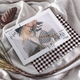 Cartes Pour Fêtes Annuelles Tartan Merry & Married Script  M. & Mme. Photo