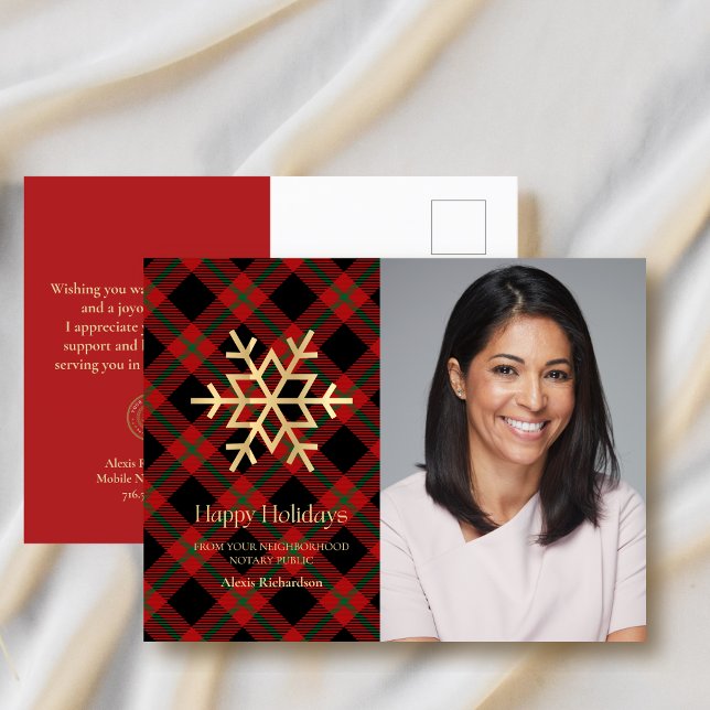 Cartes Pour Fêtes Annuelles Tartan moderne Gold Snowflake Notaire Joyeux vacan (Créateur téléchargé)
