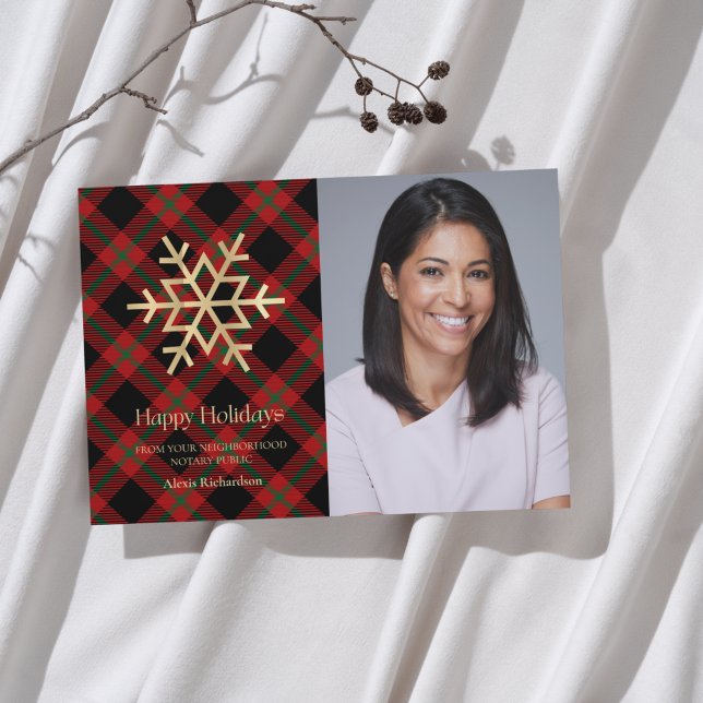 Cartes Pour Fêtes Annuelles Tartan moderne Gold Snowflake Notaire Joyeux vacan (Créateur téléchargé)