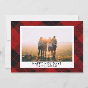 Cartes Pour Fêtes Annuelles Tartan noir rouge Nom personnalisé Message photo