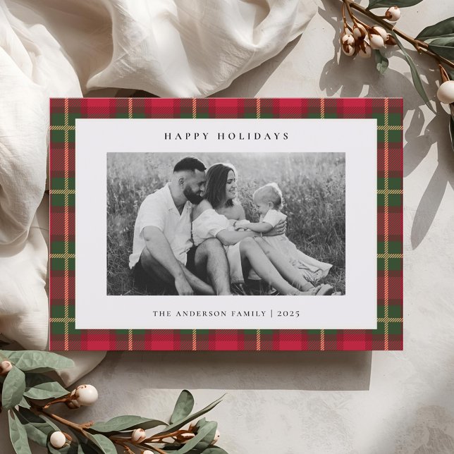 Cartes Pour Fêtes Annuelles Tartan Plaid Deux Côtes Famille Photo Noël (Créateur téléchargé)