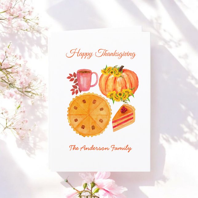 Cartes Pour Fêtes Annuelles Tarte Citrouille de Thanksgiving Orange Blanc (Créateur téléchargé)
