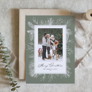 Cartes Pour Fêtes Annuelles Taupe Cadre Botanique Vert Photo Noël