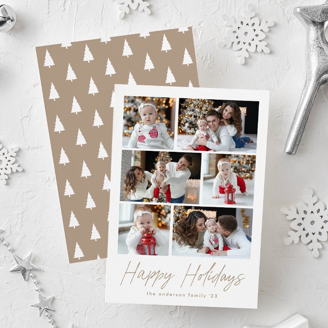 Cartes Pour Fêtes Annuelles Taupe Happy Holidays Script 6 Photo Collage (Créateur téléchargé)