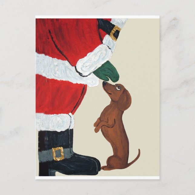 Cartes Pour Fêtes Annuelles Teckel et Père Noël (Devant)