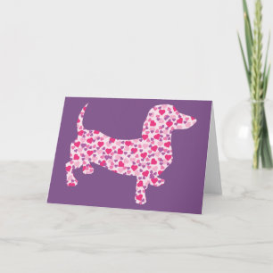 Cartes Pour Fêtes Annuelles Teckel mignon aux coeurs roses
