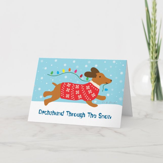 Cartes Pour Fêtes Annuelles Teckel par les vacances de Noël de neige (Devant)