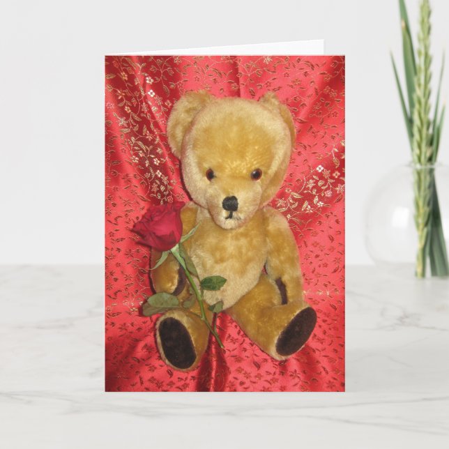 Cartes Pour Fêtes Annuelles teddy avec rose (Devant)