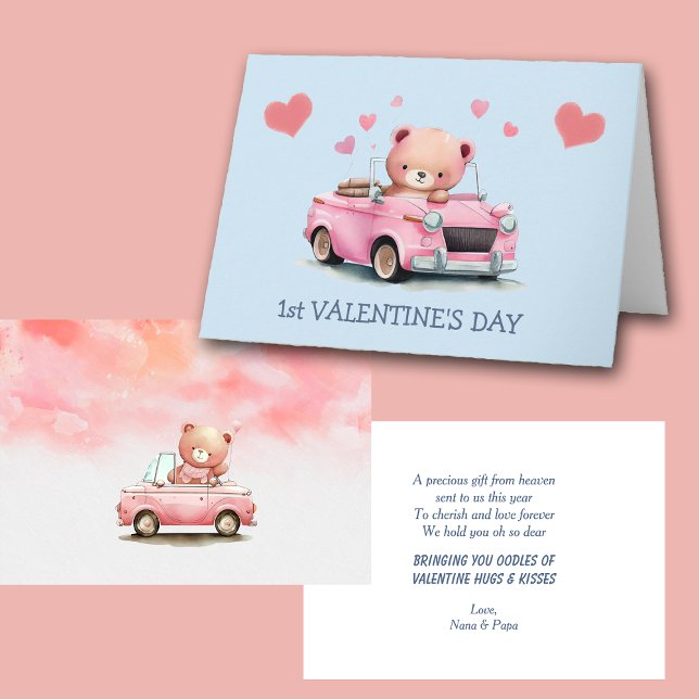 Cartes Pour Fêtes Annuelles Teddy Bear Car Baby's First Valentine's Day (Créateur téléchargé)