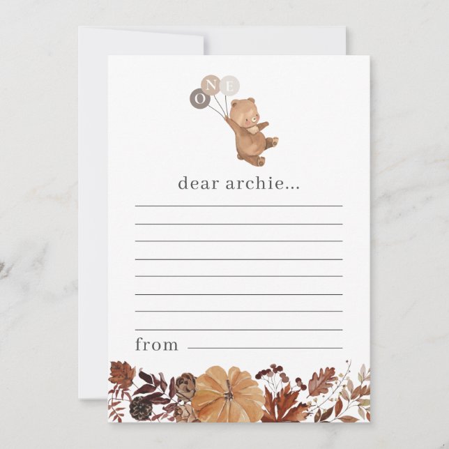 Cartes Pour Fêtes Annuelles Teddy Bear Citrouille - Time Capsule Note Card (Devant)