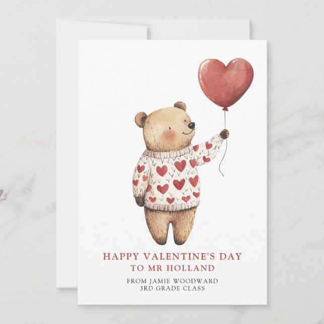 Cartes Pour Fêtes Annuelles Teddy Bear Heureuse Sainte-Valentin enseignant (Devant)