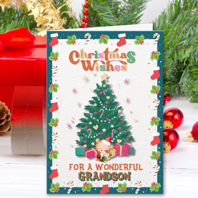 Cartes Pour Fêtes Annuelles Teddy Bear voeux de Noël pour petit-enfant (Créateur téléchargé)