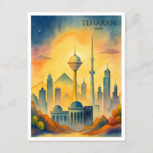 Cartes Pour Fêtes Annuelles Téhéran Iran Skyline Watercolor Cityscape
