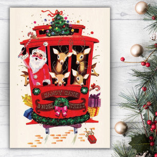 Cartes Pour Fêtes Annuelles Téléphérique Père Noël & Reindeer Vintage Christma