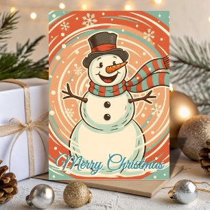 Cartes Pour Fêtes Annuelles Tempête de neige de l'homme de neige givré rétro N