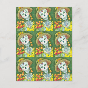 CARTES POUR FÊTES ANNUELLES TEMPS DE PRINTEMPS SKELLY ET TULIPS, LADY SKELETON