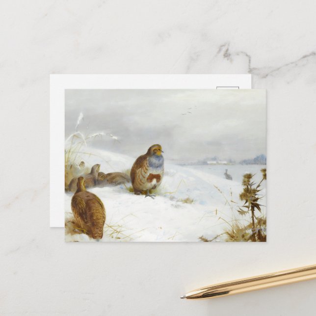 Cartes Pour Fêtes Annuelles Temps difficile - perdrix et lièvre, Art Bird (Devant/Arrière en situation)
