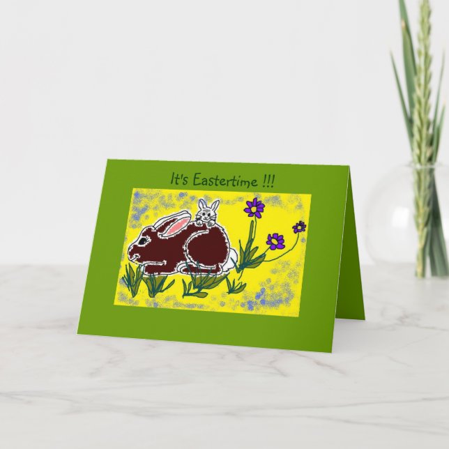Cartes Pour Fêtes Annuelles Temps drôle de Pâques de lapin (Devant)