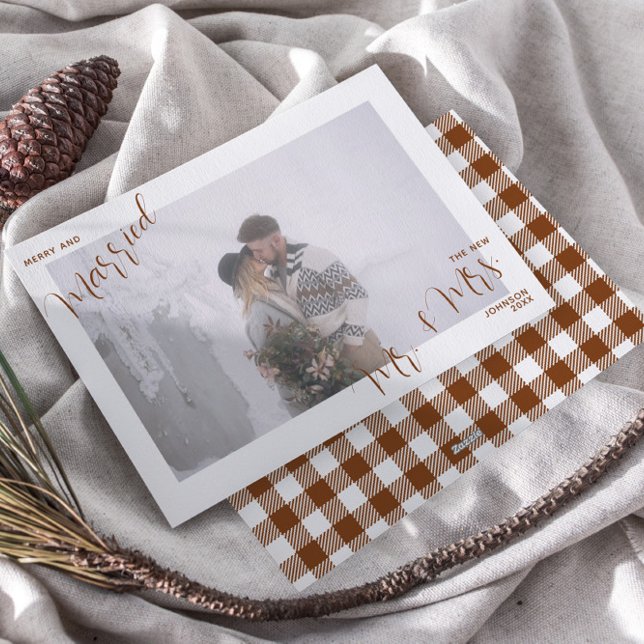 Cartes Pour Fêtes Annuelles Tendance Plaid Merry & Marié Mr & Mrs Photo (Créateur téléchargé)