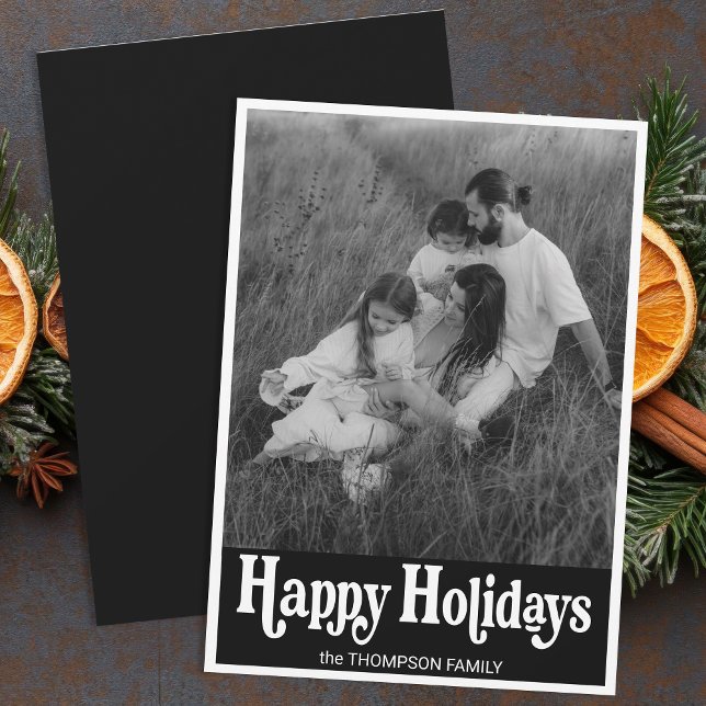 Cartes Pour Fêtes Annuelles Tendance Retro Typographie Black Photo Happy (Créateur téléchargé)