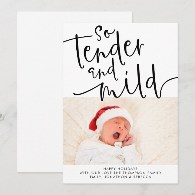Cartes Pour Fêtes Annuelles Tendre photo moderne et petit script noir blanc (Devant / Derrière)
