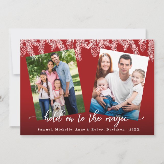 Cartes Pour Fêtes Annuelles Tenez-vous à la magie Photos de famille Pine Noël (Devant)