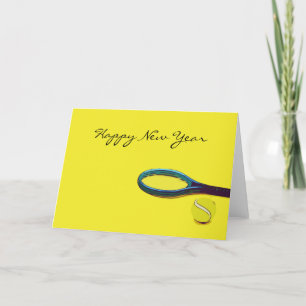 Cartes Pour Fêtes Annuelles Tennis avec raquette sur jaune Bonne année
