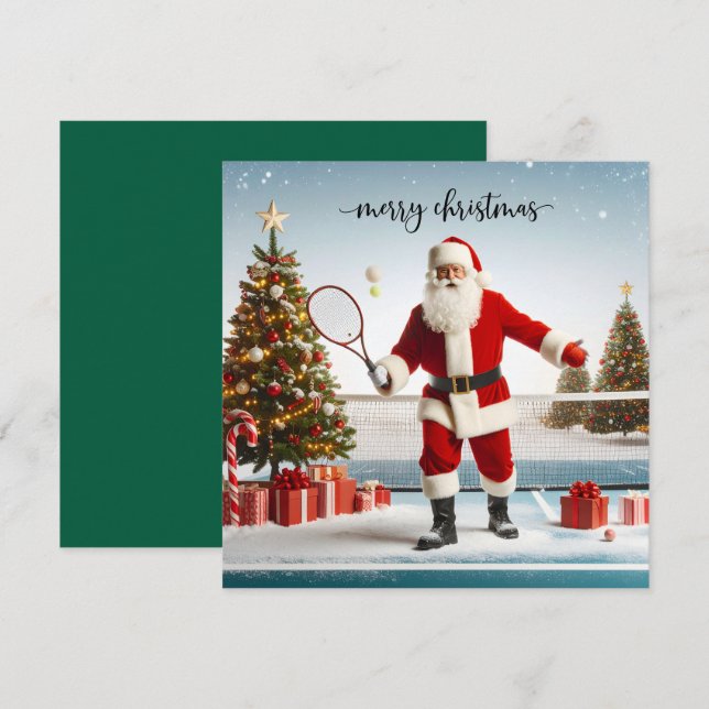 Cartes Pour Fêtes Annuelles Tennis Christmas with Santa Claus (Devant / Derrière)