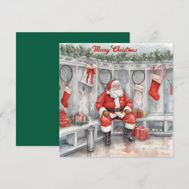 Cartes Pour Fêtes Annuelles Tennis Christmas with Santa Claus (Devant / Derrière)