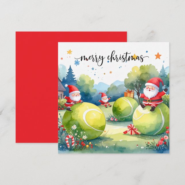 Cartes Pour Fêtes Annuelles Tennis Christmas with tennis themed  (Devant / Derrière)