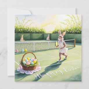 Cartes Pour Fêtes Annuelles Tennis Joueur de lapin Célébration de Pâques sur l