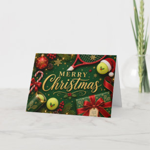 Cartes Pour Fêtes Annuelles Tennis Noël avec balle de tennis et chapeau de Pèr