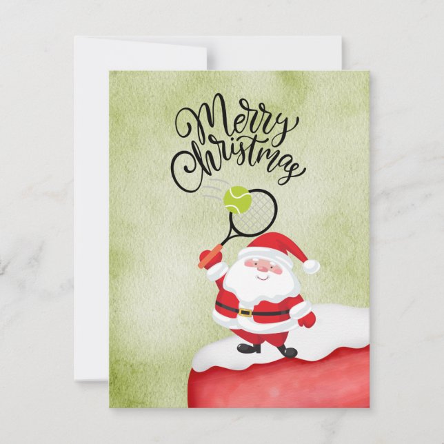 Cartes Pour Fêtes Annuelles Tennis Noël avec le Père Noël  aquarelle (Devant)