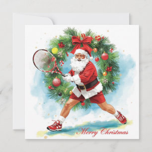 Cartes Pour Fêtes Annuelles Tennis Noël avec le Père Noël sur le court 