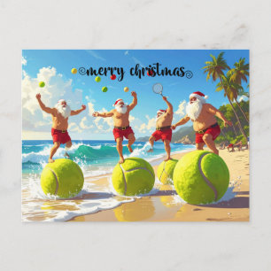 Cartes Pour Fêtes Annuelles Tennis Noël Été avec le Père Noël à la plage