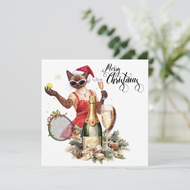 Cartes Pour Fêtes Annuelles Tennis Noël Fête pour amoureux de les chats (Debout devant)