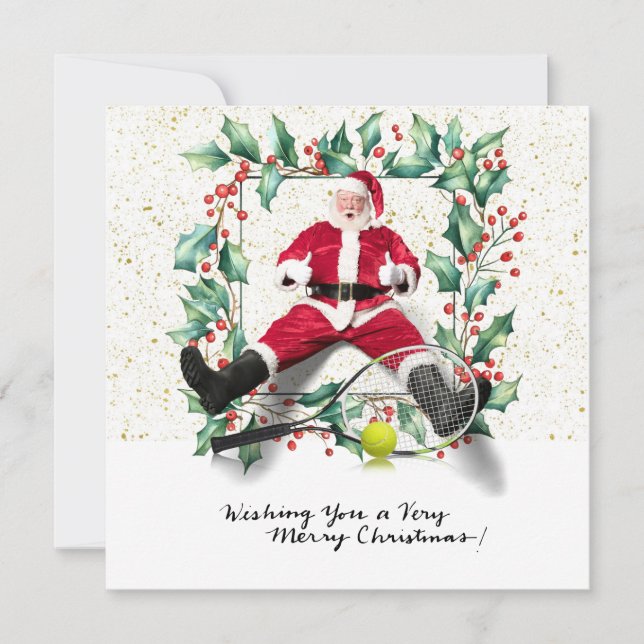 Cartes Pour Fêtes Annuelles Tennis Noël thème avec le Père Noël (Devant)