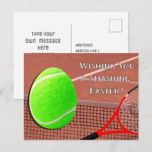 Cartes Pour Fêtes Annuelles Tennis Smashashing Pâques avec balle de tennis Oeu