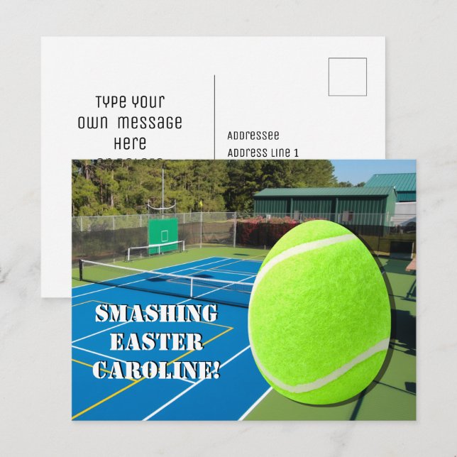 Cartes Pour Fêtes Annuelles Tennis Smashashing Pâques avec balle de tennis Oeu (Devant / Derrière)