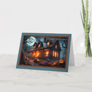 Cartes Pour Fêtes Annuelles Tentacles et Haunted House Halloween Card