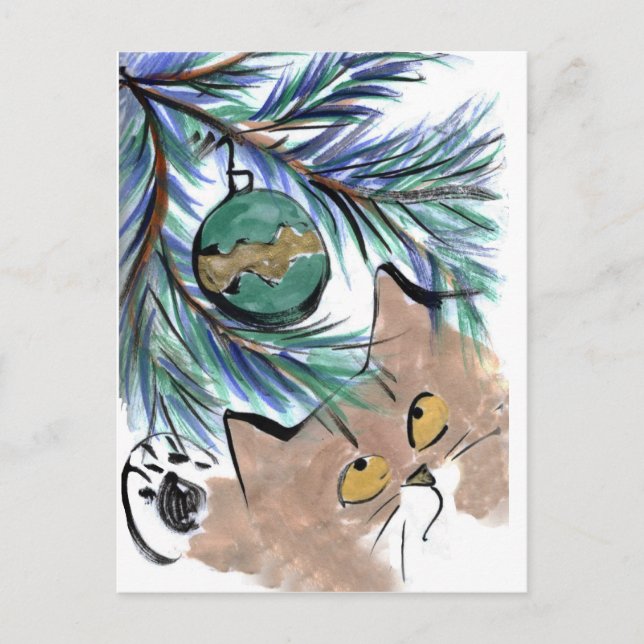 Cartes Pour Fêtes Annuelles Tentation balançante, ornement de Noël et Kitty (Devant)