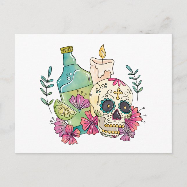 Cartes Pour Fêtes Annuelles Tequila Sugar Skull (Devant)