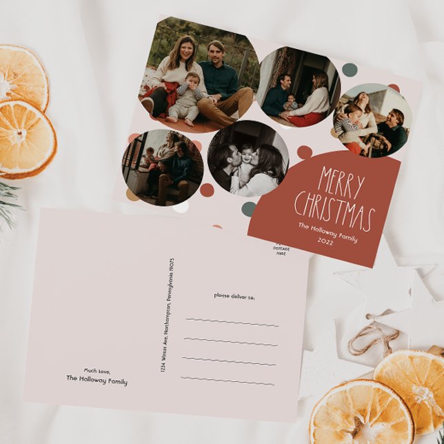 Cartes Pour Fêtes Annuelles Terracotta Rouge Boho Polka Dot Christmas Cinq Pho (Créateur téléchargé)
