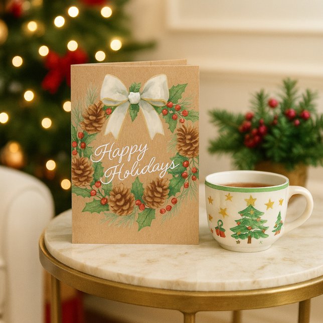 Cartes Pour Fêtes Annuelles Terrain Décembre Classé Avec Aquarelle Bow Blanche (Créateur téléchargé)