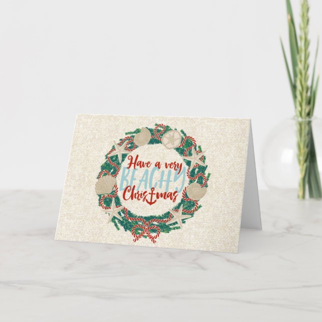 Cartes Pour Fêtes Annuelles Terre côtière de Noël Tropical Sea Shell Wreath -  (Devant)