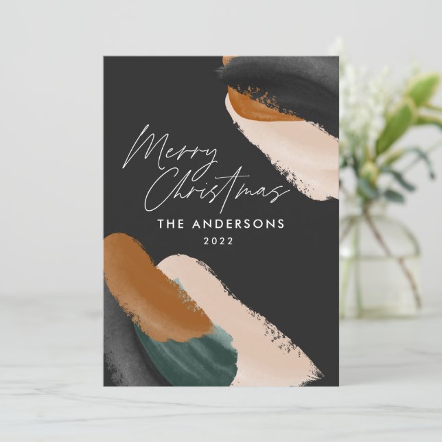 Cartes Pour Fêtes Annuelles Terre cuite verte noire moderne aquarelle minimale (Debout devant)