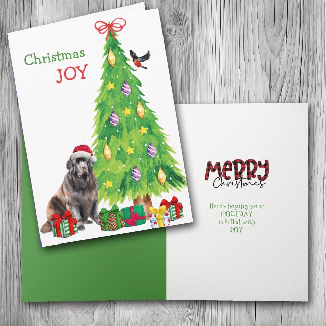 Cartes Pour Fêtes Annuelles Terre-Neuve Chien, Oiseau et Arbre de Noël (Créateur téléchargé)